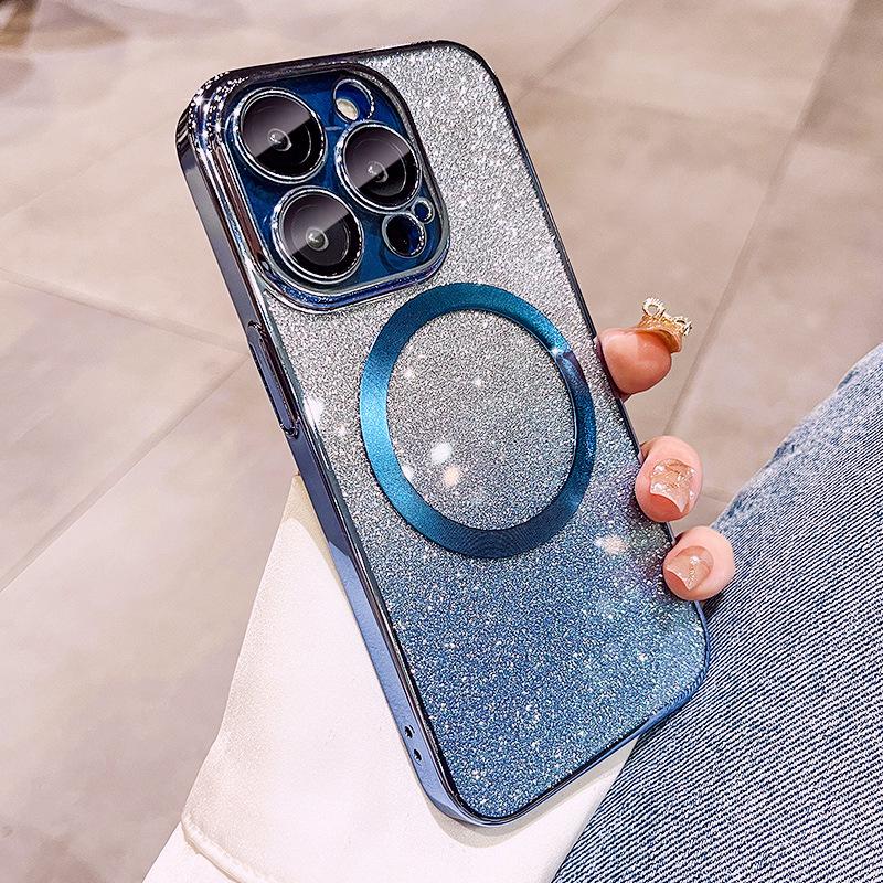 New Electroplated Magnetic Case for IPhone15Promax, 14 Apple 16 Protective Case, 13 Gradient Glitter