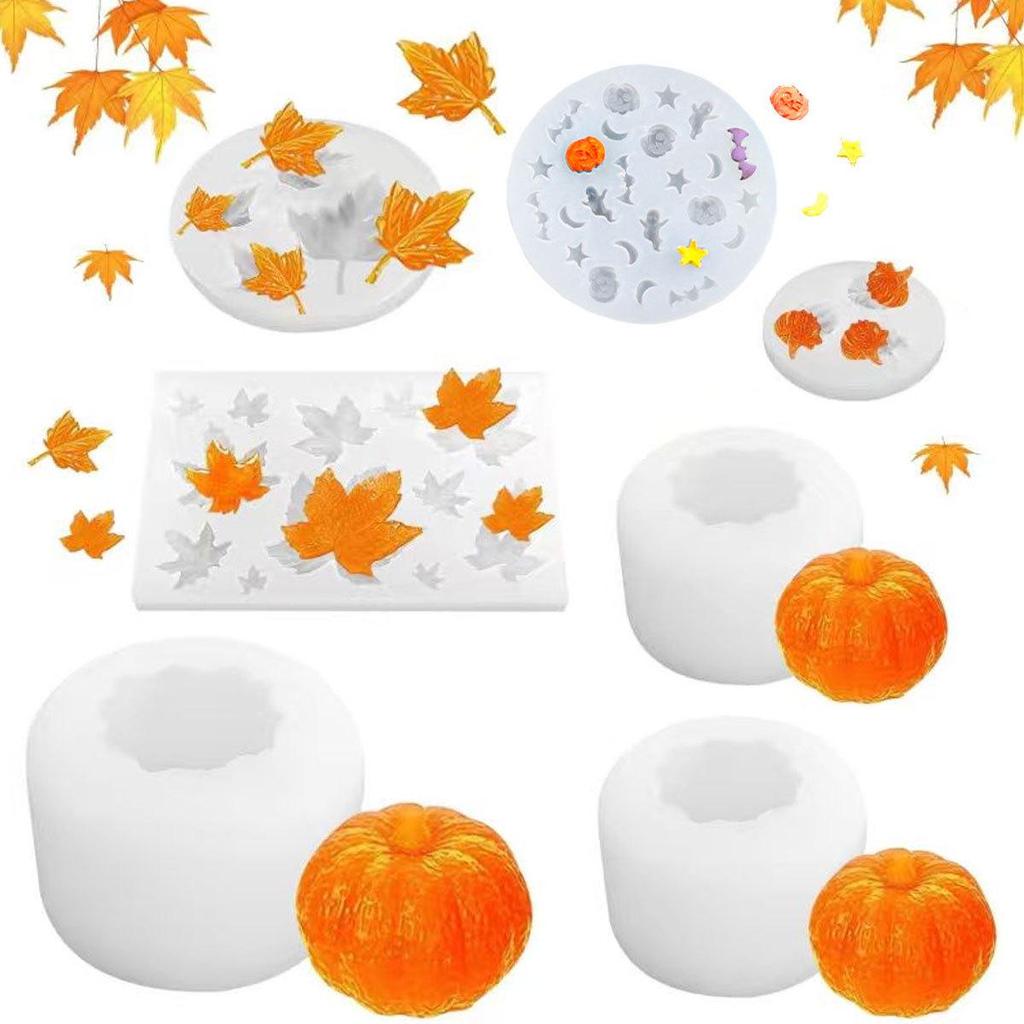 Halloween Pumpkin & Maple Leaf Silicone Mold for Cake, DIY Baking, Aromatherapy, Plaster, and Candle Crafting