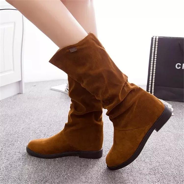 Winter Women Boots Matte Flock Boots For Female Ladies Height Increased Low Heel Shoes Lady Mid Calf High Boots 2024 New