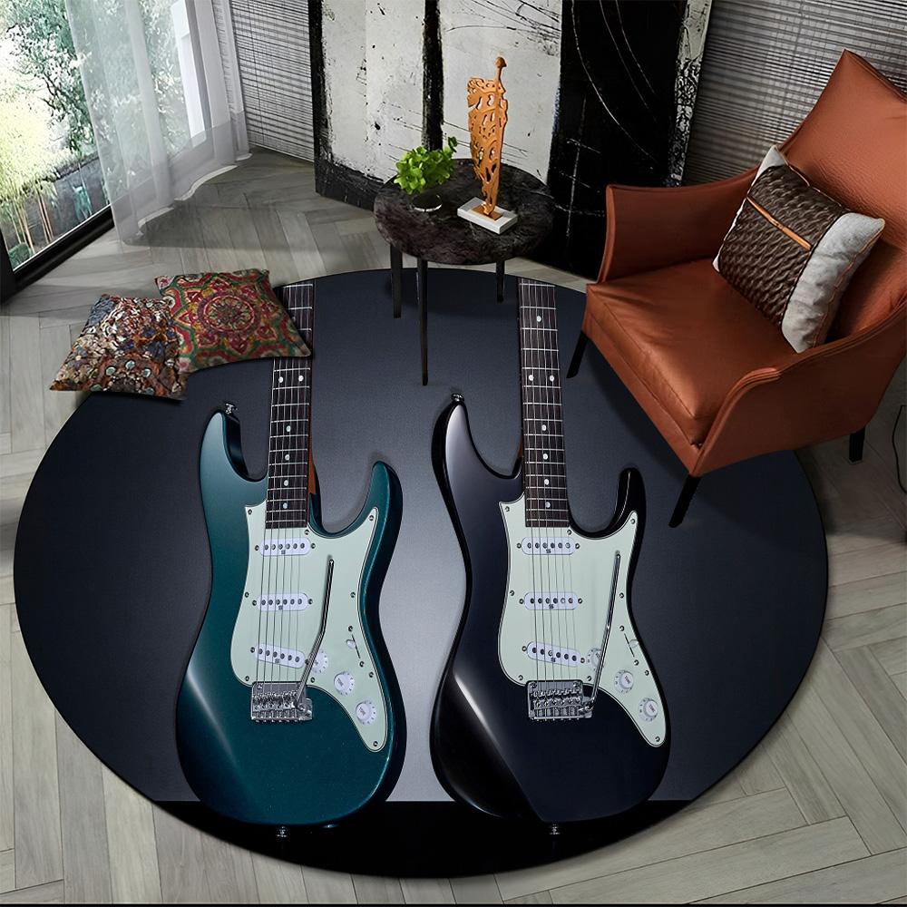 Electric Guitar Classical Guitar Round Carpet Rug for Living Room Bedroom Child Playroom Decor,Pet Area Rug Non-slip Floor Mat