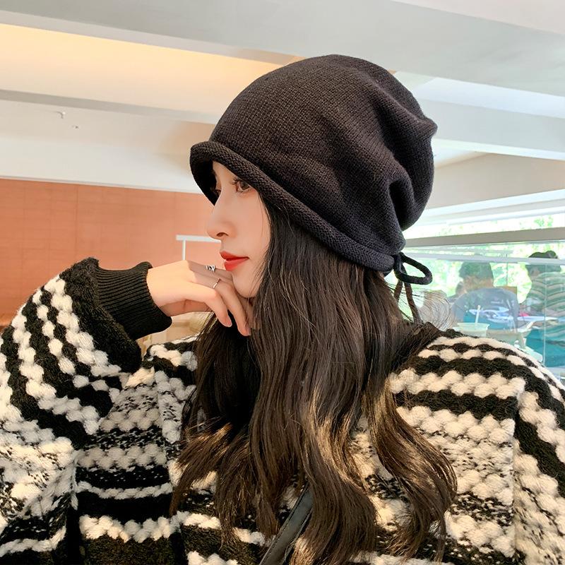 Autumn and Winter Pile Hat Japanese Style Black All Match Woolen Big Head Circumference Baotou Confinement Cold Hat Men's Trend