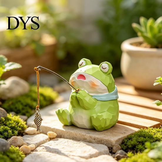 Modern Desktop Plant Holder Leisure Fishing Frog/Cat/Panda/Bear Statue Ornaments, Clear Mini Vases Miniature Cute Animal Ornaments Figurines
