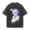 Re ZERO Starting Life In Another World Rem Kawaii Printed Tee Men Women Retro Washed T-shirts Cotton T Shirt Harajuku Tshirt