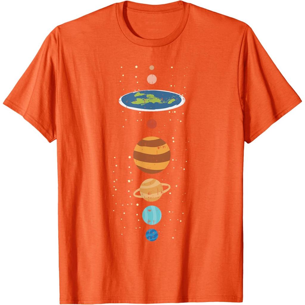Flat Earth Planets Conspiracy Theory Funny Graphic T-Shirt Casual Cotton Tee