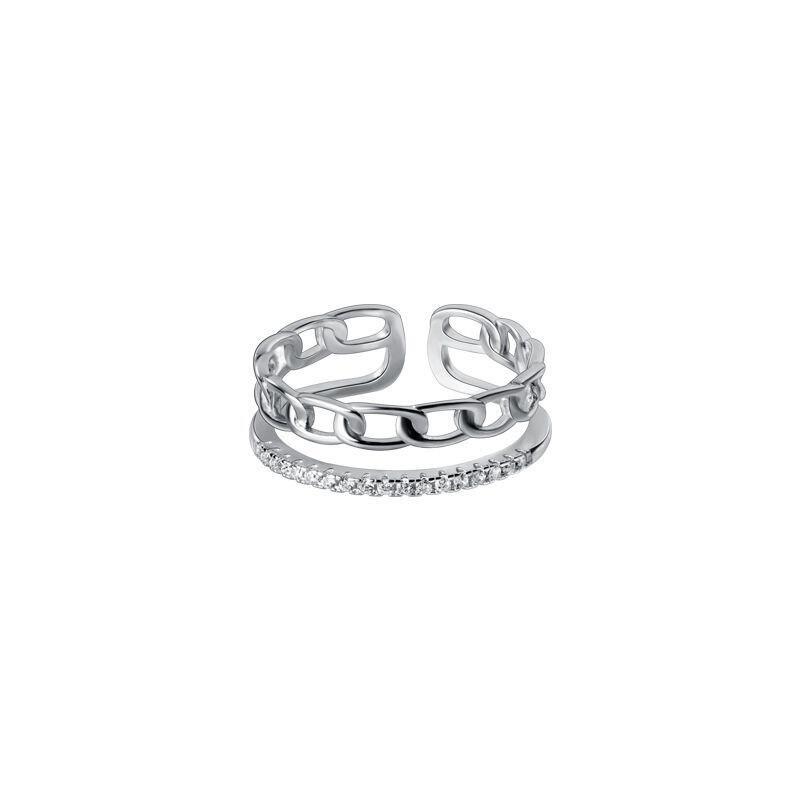 925 Sterling Silver Open Rings for Women Double Layers Chain Zircon Elegant Creative Design Irregular Adjustable Party Jewelry