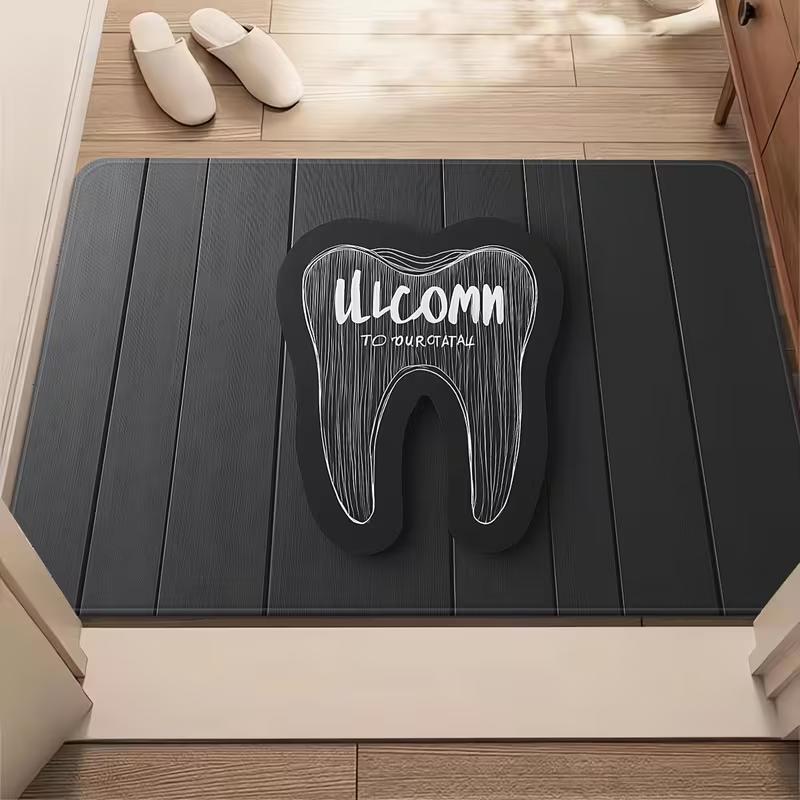 Pink Line Art Teeth Dental Doormat Dentist Tool Star Print Non Slip Mat Dental Clinic Entry Decor