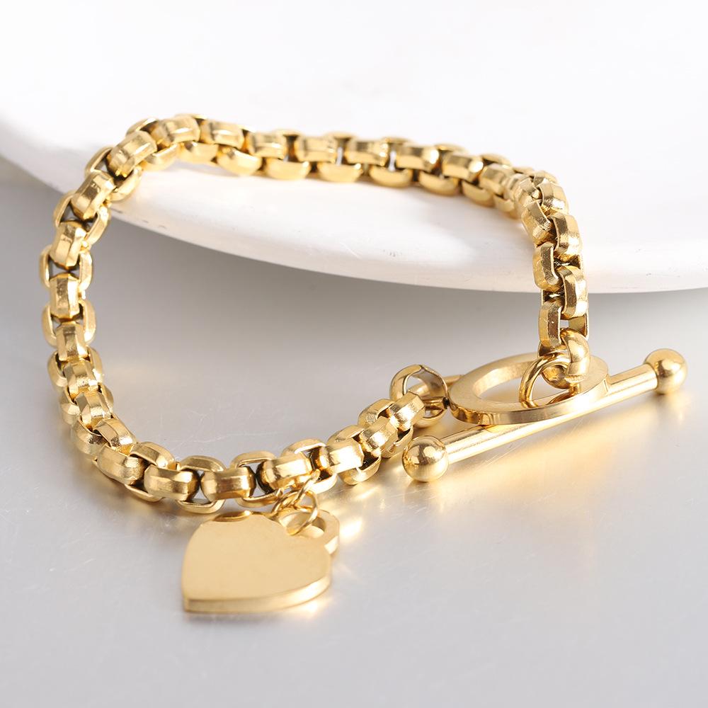 Versatile European & American Stainless Steel Pearl Square Bracelet with Heart OT Buckle - 6MM
