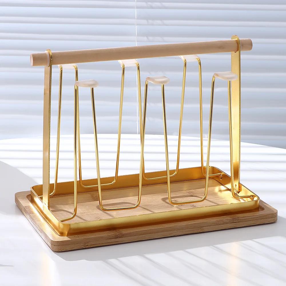 Cup Holder Iron Water Draining Rack Portable Glasses Organizer Kitchen Area Cup Shelf With Tray Drying Rack Kitchen Storage High Quality