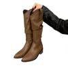 Long Boots Brown V-neck Pile Pile Middle Tube Long Boots Women's Shoes 2025 Autumn Pointed Western Cowboy Boots