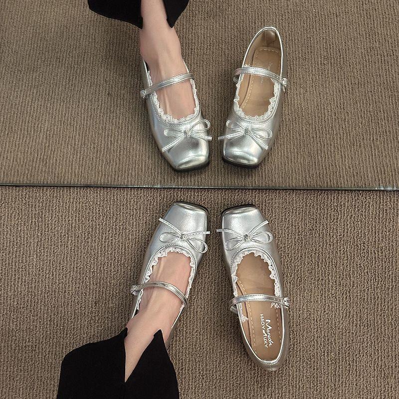 French Shoes Mary Jane Single Shoes Women's Shoes Spring New Evening Shoes Gentle Bow Ballet Shoes