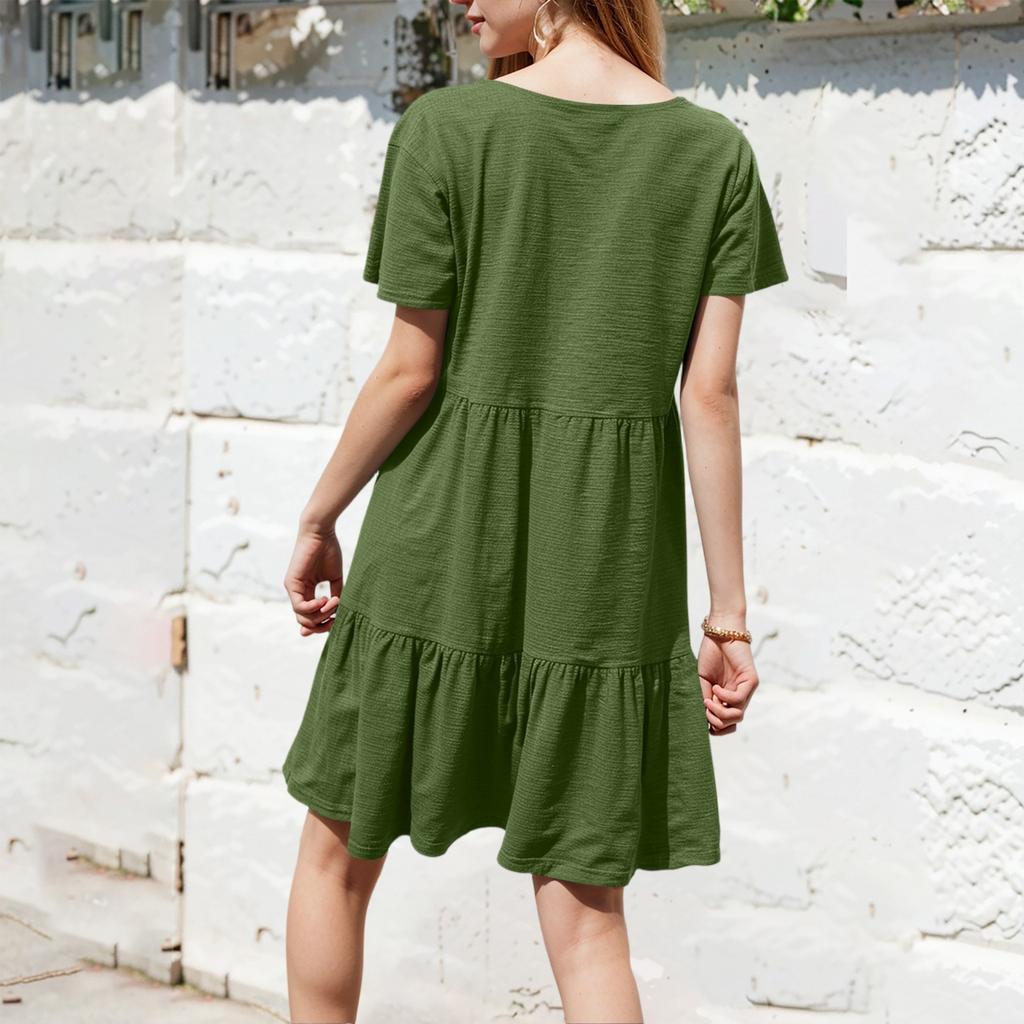 Women's Casual Fashion Round Neck Short Sleeve Color Cake Skirt