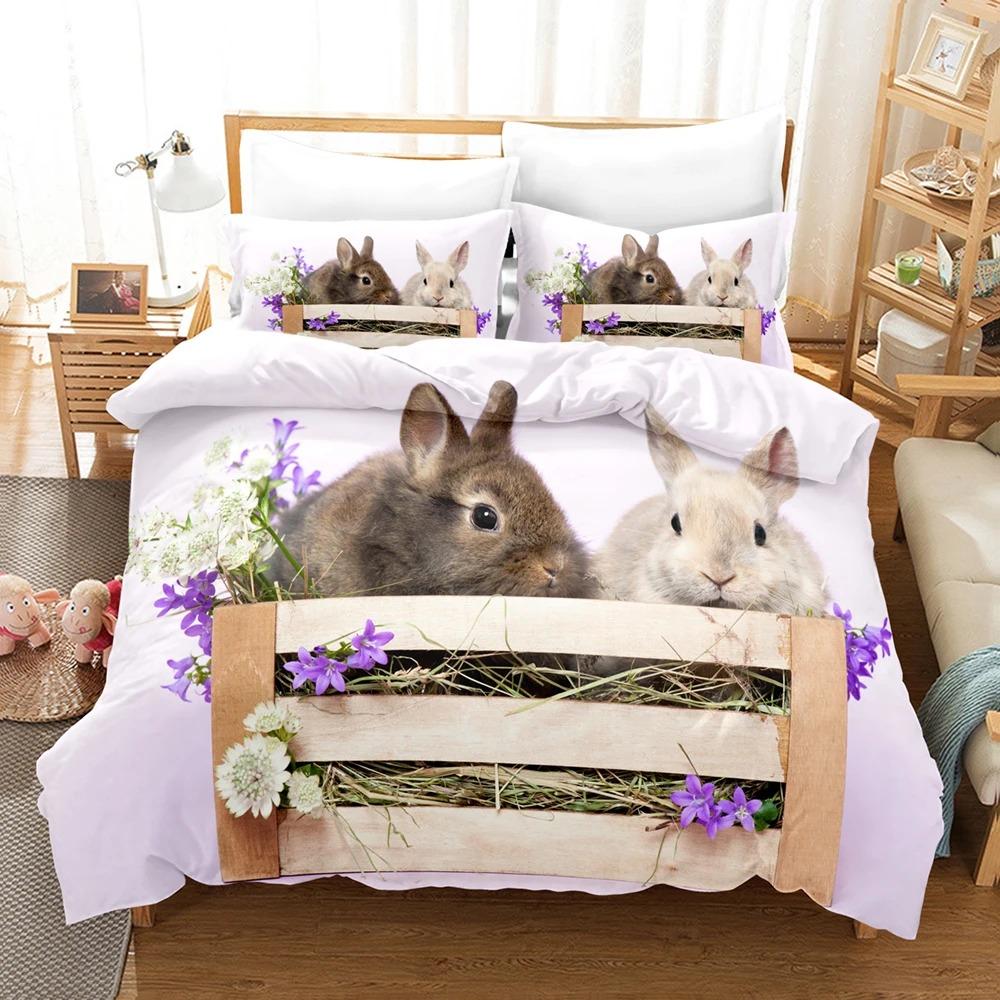 3D The Rabbit Bedding Sets Duvet Cover Set With Pillowcase Twin Full Queen King Bedclothes Duvet Cover