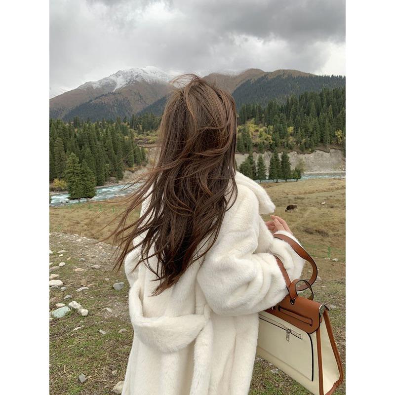 Palton Gros Călduros de Iarnă pentru Femei, Jachetă Lungă Tip Trench cu Guler din Blană Faux Mink, Eco-Friendly