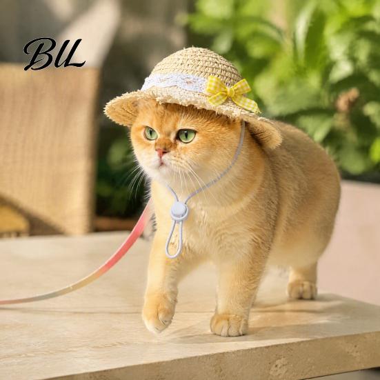 Sun Protection for Dog Cat Straw Hat, Pet Hat with Lace And Bow, Summer Comfortable Cute Cats Small Dogs Outdoor Walks Beach