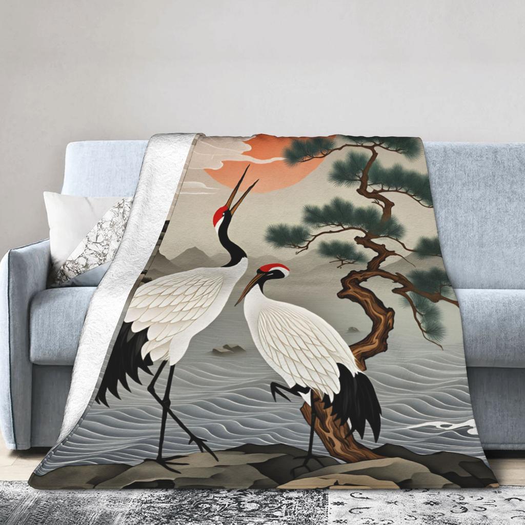 Chinese Style Crane Plush Blanket Children Flannel Throw Blanket For Living Room Super Warm Custom DIY Quality Bedspread Gift