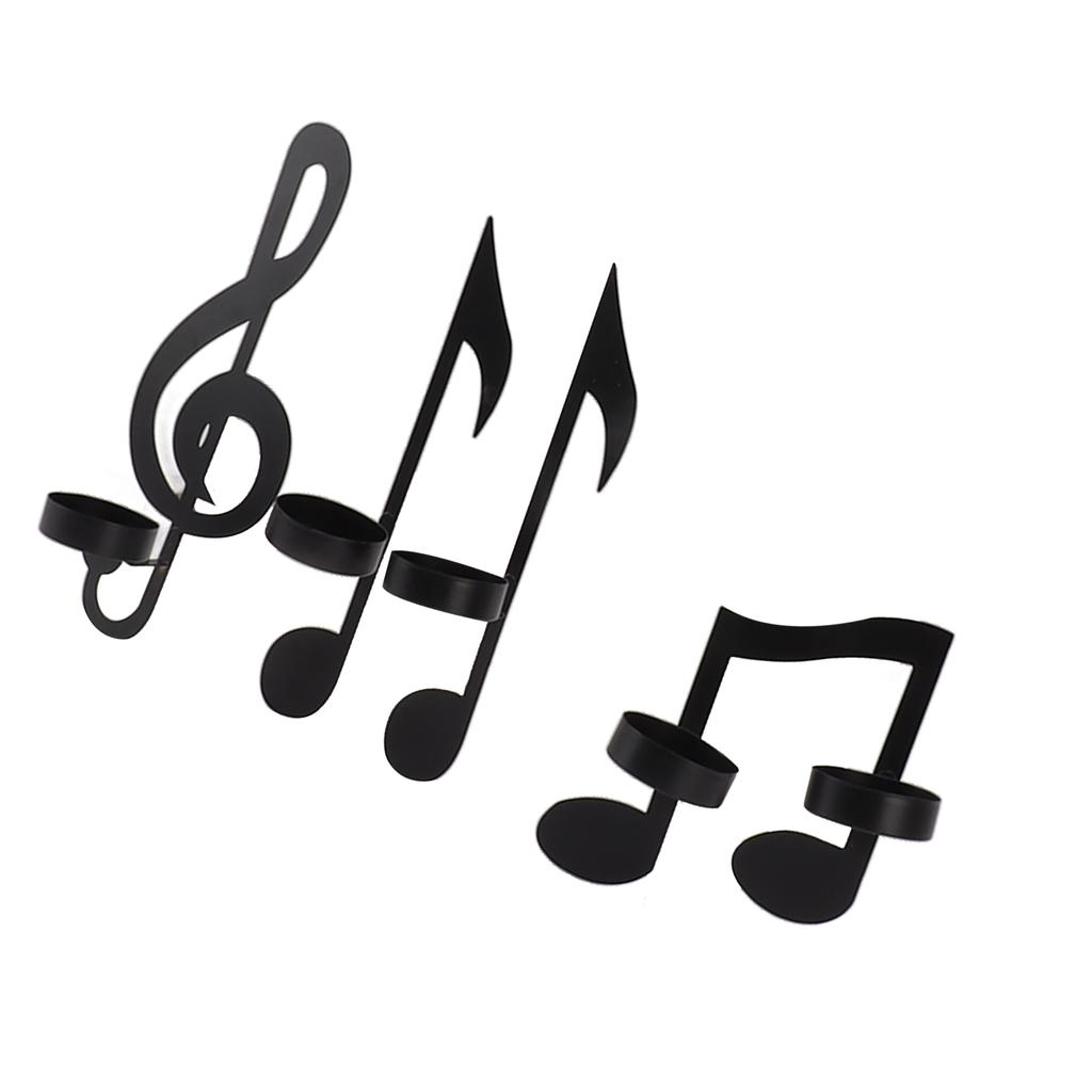 4Pcs Unique Iron Black Music Note Wall Sconce Candle Holder Wall Mount Hanging Tea Light Candle