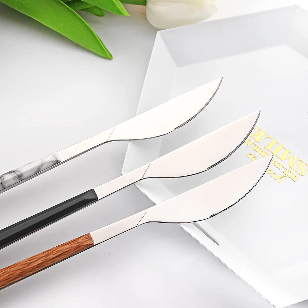 20 Piece (4 Set) Silver Stainless Steel Tableware White Marble Handle Wedding Cutlery Daily Use Silverware Home Restaurant Party Mirror