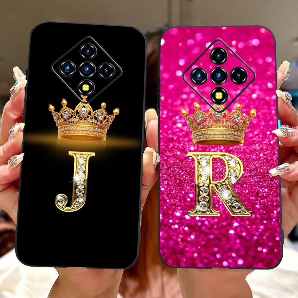 For Infinix Zero 8 8i Fashion Crown Letter Phone Case For Infinix Zero8 Zero8i X687 X87B Black Silicone Soft Cases Bumpers