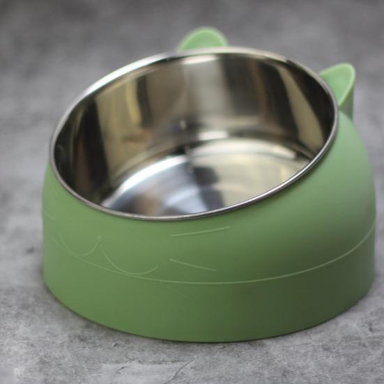 Pet Bowl Cat Face Shape Oblique Design Stainless Steel Cat Feeding Supplement for Home