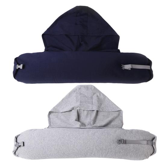 Luggage Pillow Self-Filling Travel Neck Pillow with Adjustable Size Shoulder Straps Refillable Hooded Design Packing