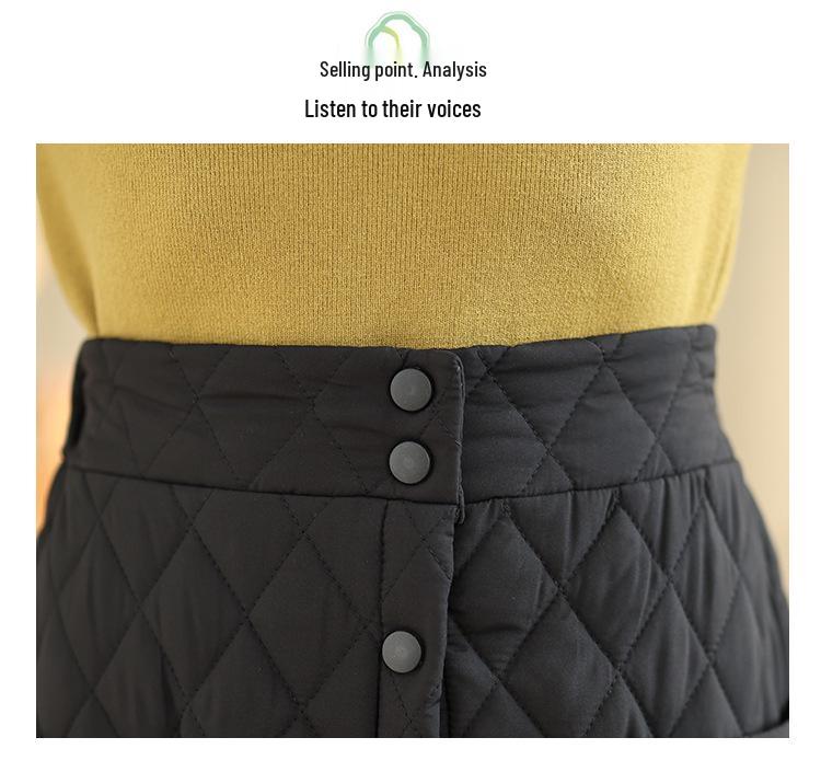 Women's High Waist Extra Long Windproof Down Cotton A-line Skirt - Thickened, Buttoned, Plus Size Winter Style