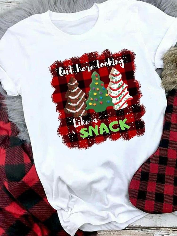 (Asian Size) Sweet Lovely 90s Merry Christmas Tee Top Festival New Year Holiday Casual Lady Short Sleeve Fashion Women Print Graphic T-shirts