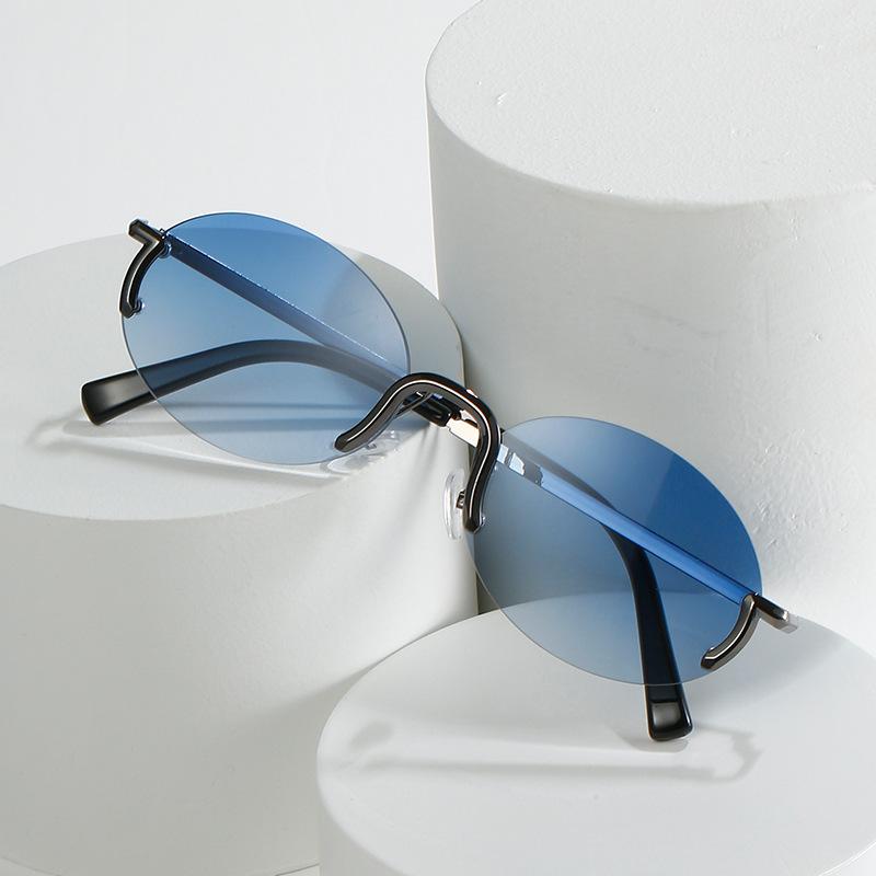 Sunglasses For Women Summer Rimless Vintage Glasses Golden Frame Oval Fashion Shades Pink Women Eyewear UV4