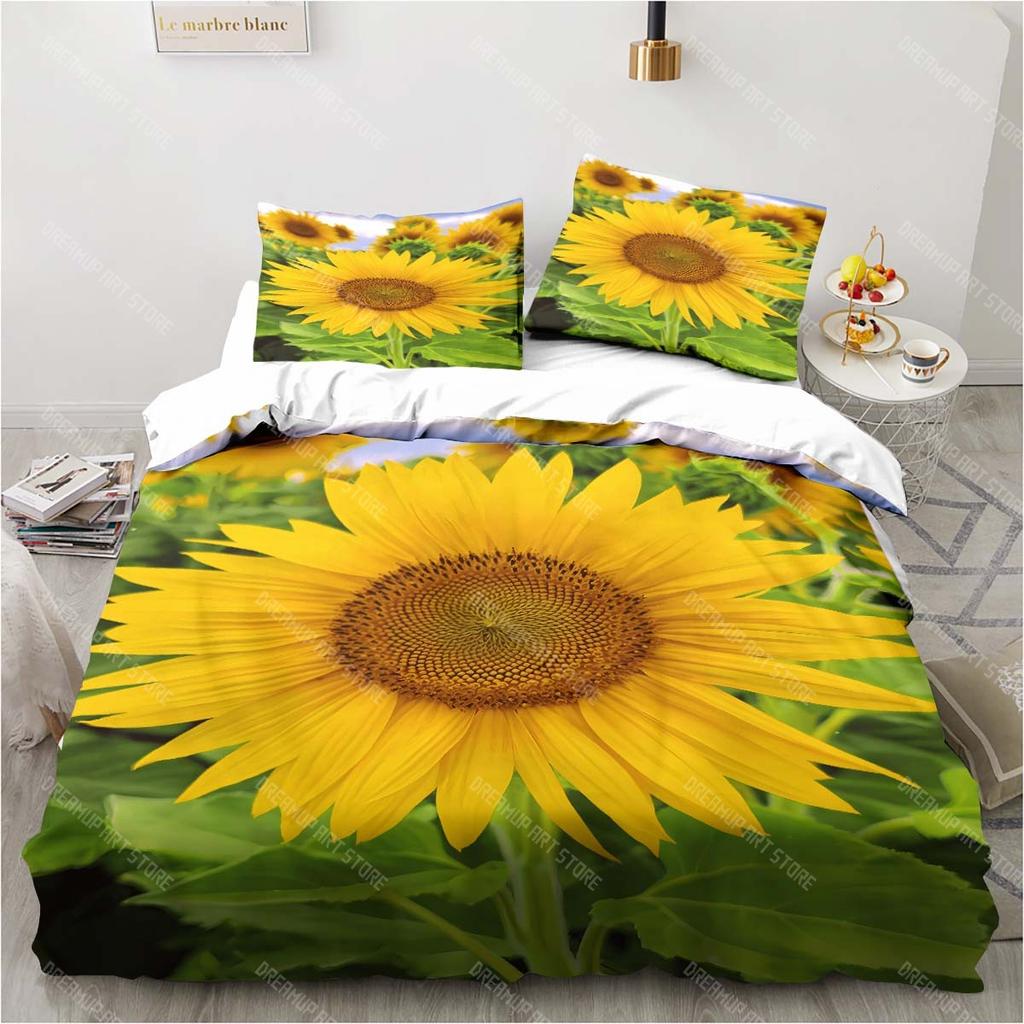 3D Solros tryck set sängkläder blommönster tredelat set vardagsrum sovrum heminredning örngott täcköverkast gåva