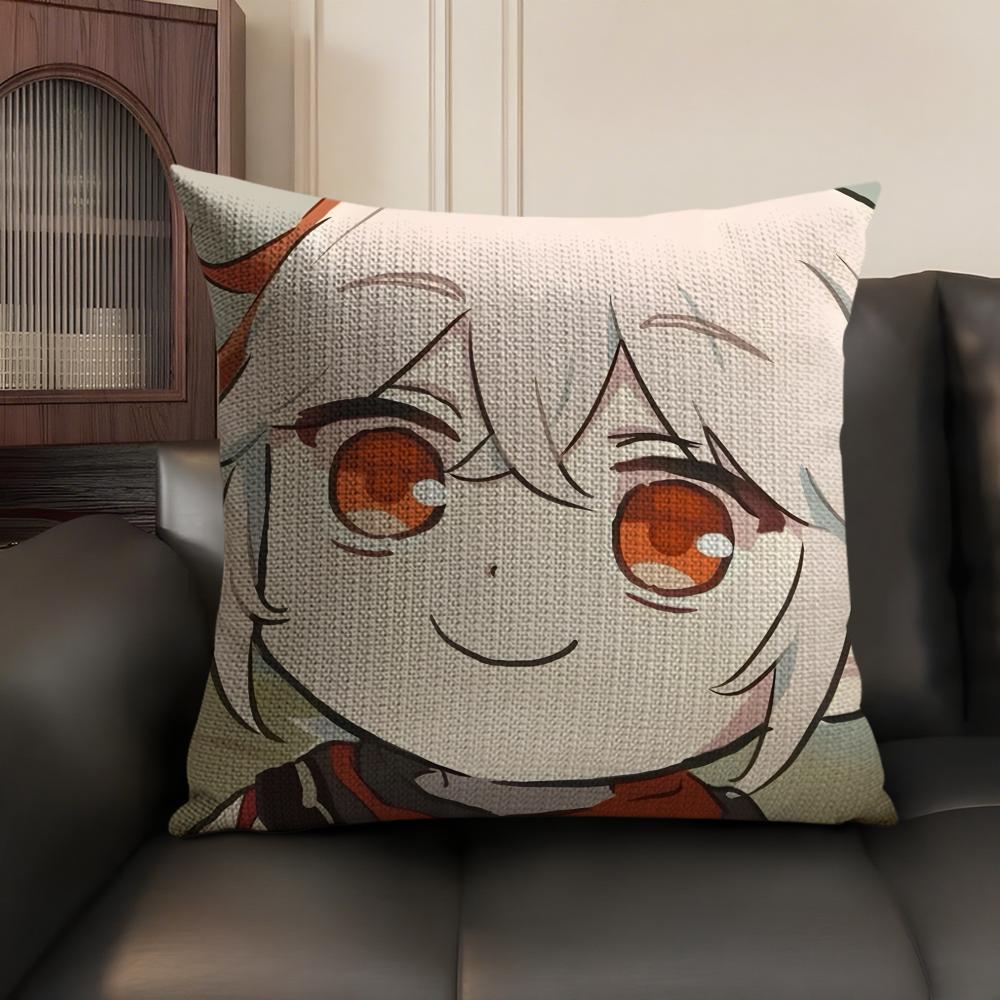 Kaedehara Cute Genshin Impact Cushion Cover Natural Linen Organic Fabric Double-Sided Printing Sofa Home Decor Gift Pillow Case