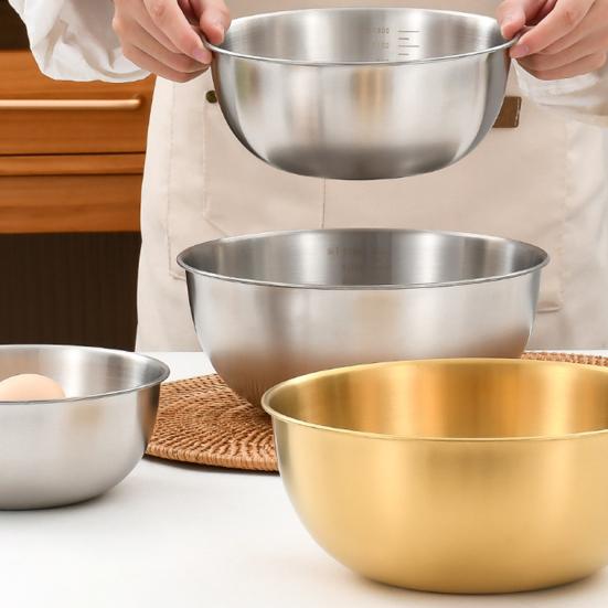 Yousheng Stainless Steel Salad Bowl with Scale Multifunctional Thickened Cereal Bowl BPA-Free Reusable Noodle Rice Food Bowl Reusable Soup Basin