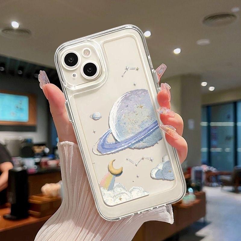 Shilai Run Capa para Celular Adequada para IPhone16promax Transparente Casal Pintura Criativa 15/14 Capa de Proteção