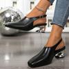 Square Toe Shaped Heel Mid-High Heels Skinny Feet Simple Fashion Shallow Mouth One Strap Versatile Soft Side Sandals