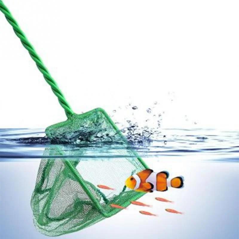 Green Portable Long Handle Square Aquarium Fish Tank Fishing Net Landing Net for Fish Floating Objects Cleaning Tools