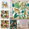 Boho Cheetah Douchegordijn, Tropisch Luipaard Wilde Dieren Badgordijn, Modern Roze Esthetisch Maanfase Blauw Bloemen Badkamergordijn