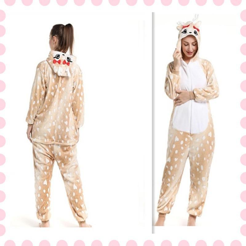 Adult Flannel Reindeer Onesie Pajamas - Thick Winter Homewear