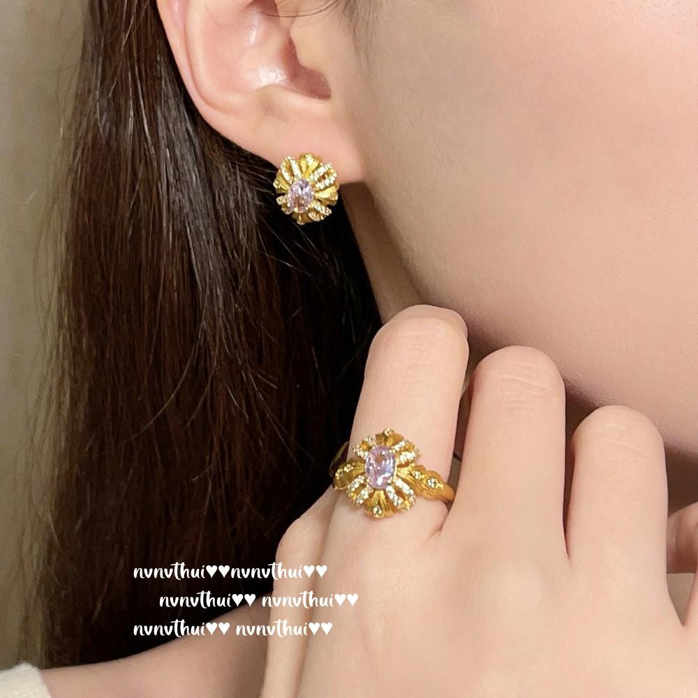 Austria Bauhinia Gemstone Earrings & Filigree Zircon Necklace Set