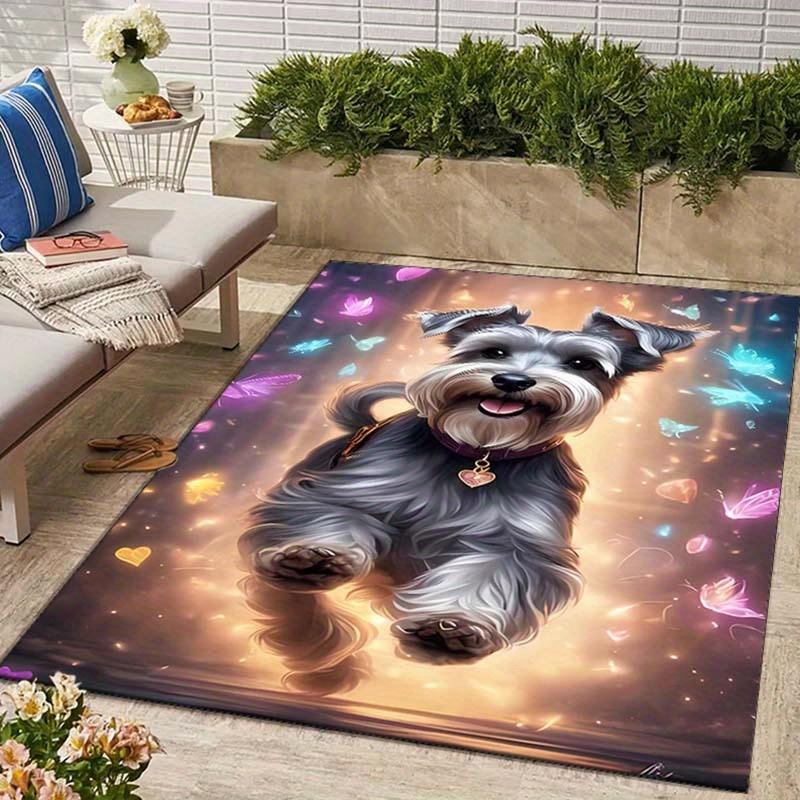 Crystal Velvet Schnauzer Printed Area Rug for Bedroom And Living Room Home Decoration, Non-Slip Mat for Bedside.