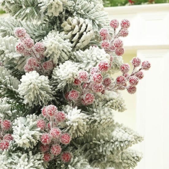 20Pcs Artificial Snow Red Berry Pick Branch Christmas Holly Berries Stem Faux