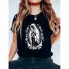 Tricou uni cu imprimeu Fecioara Maria, gât rotund, mânecă scurtă, top casual, potrivit pentru vară și primăvară, îmbrăcăminte pentru femei