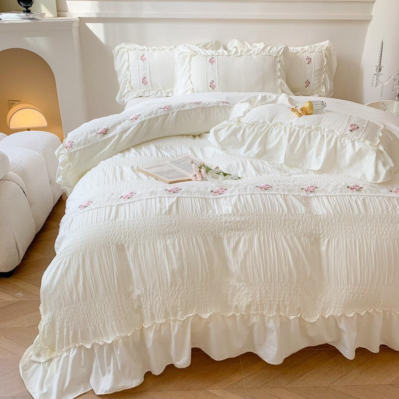 French Seersucker Embroidered Polished Sheets, Quilt Covers, Pillowcases, Three-piece Sets, Four-piece Sets