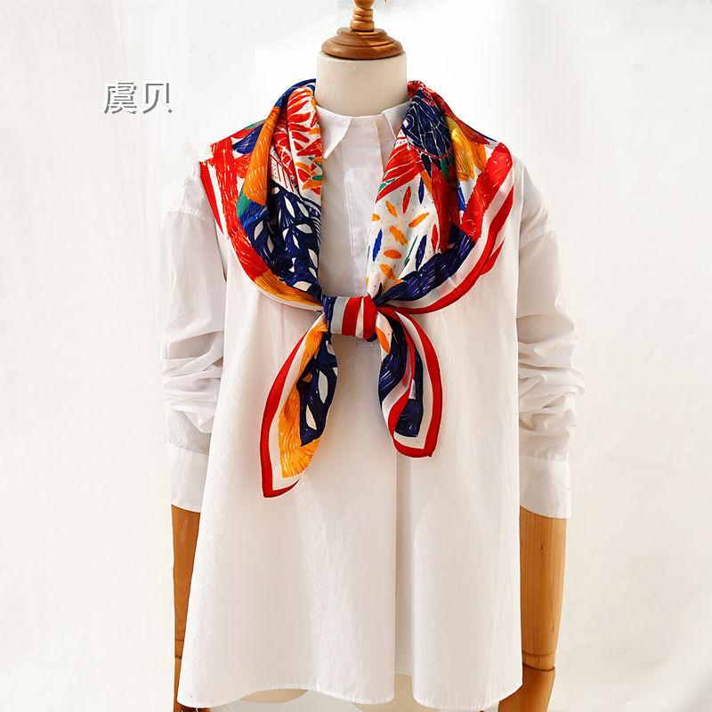 Luxury natural silk scarf colourful painting for women 100% real silk smooth bandana hijab square scarves wrap shawl gift