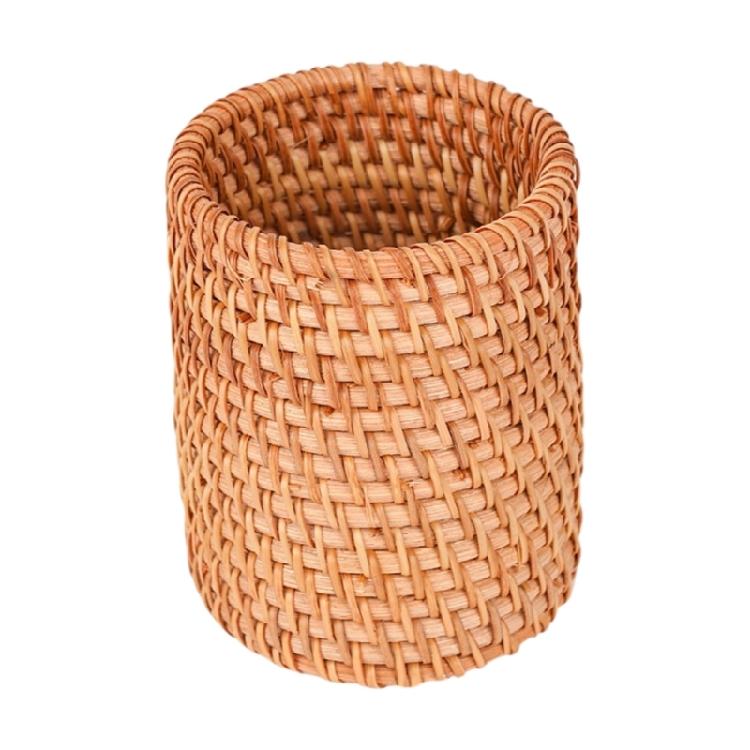 Natural Rattan Pen Stand Multipurpose Desktop Organiser Storage Container For Home Offices Desk Accessories Management
