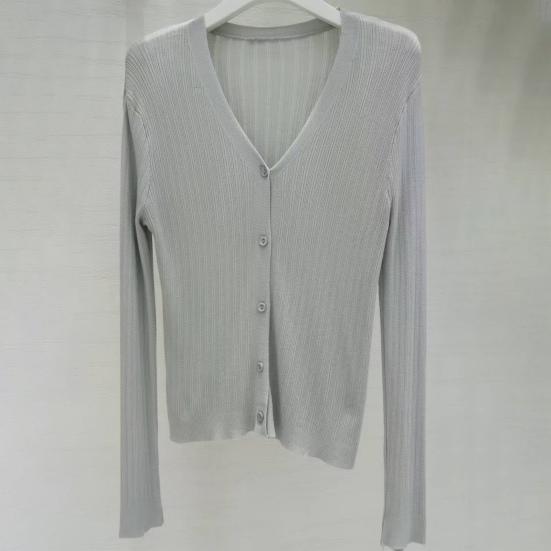 Yousheng Sun Knit Cardigan for Women Long Sleeve V-Neck Button Up Thin Ice Silk Coat Summer Ribbed Cropped Top for Outdoor Travel Work Beach