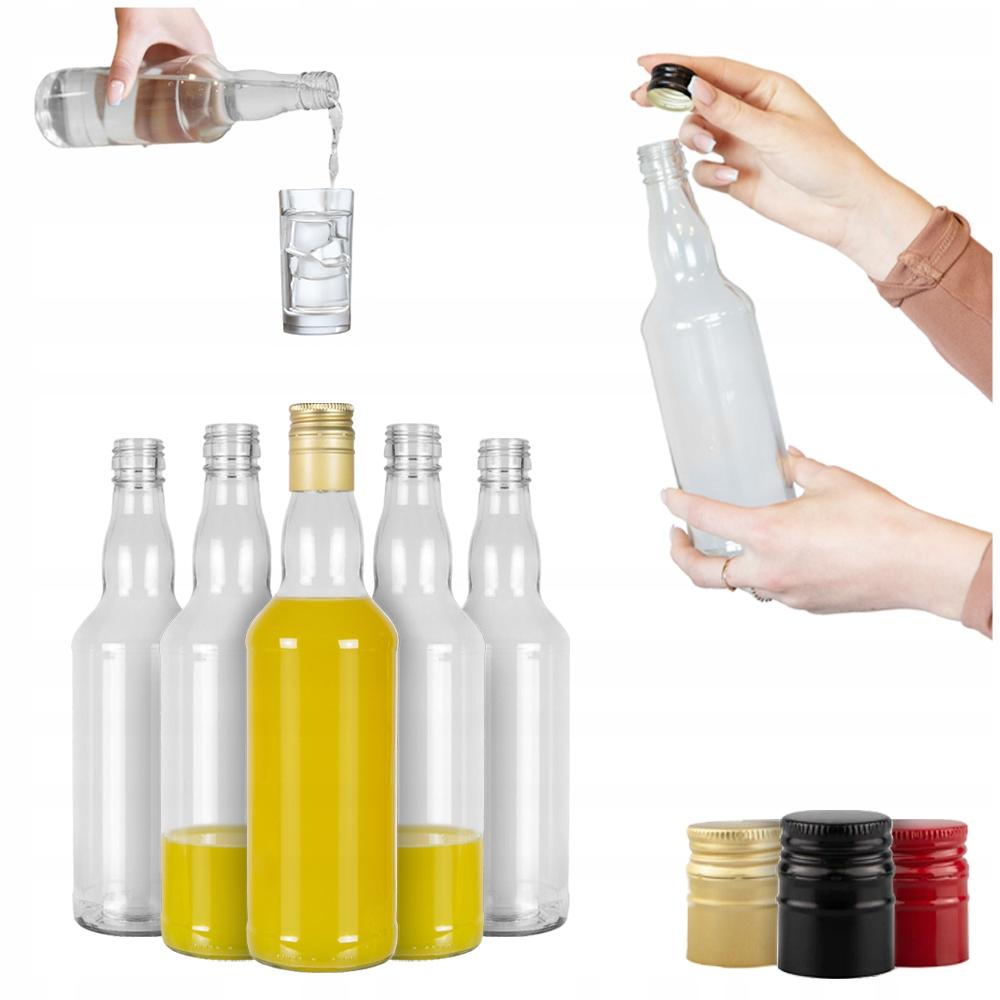90x MONOPOL Glass Bottles 0.5l for Vodka Juice 500 Ml LONG CAP