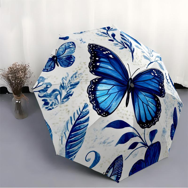 1pc Butterfly Floral Automatic Open/close Folding Compact Umbrella, 8-Rib Sturdy Canopy, Lightweight Portable, Everyday Use, Gift, Outdoor Umbrella, T