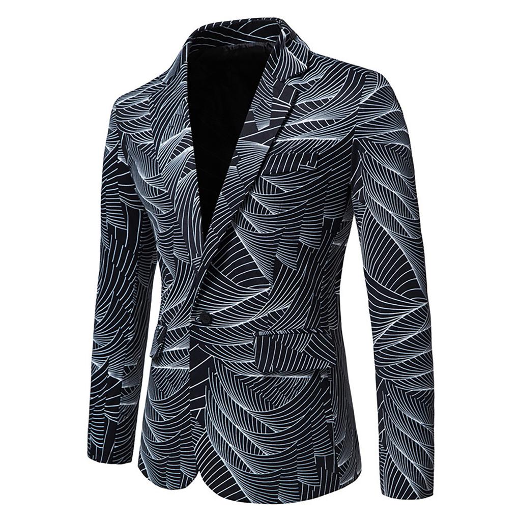 Men Printing Suit Jacket Dinner Party Prom Wedding Stylish Tuxedo