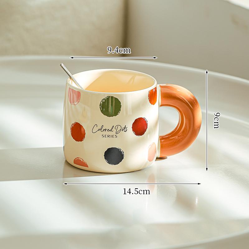 High-beauty Ceramic Polka Dot Mug Home Drinking Water Mugs Oatmeal Breakfast Cup Large-capacity Couple Office Coffee Cups