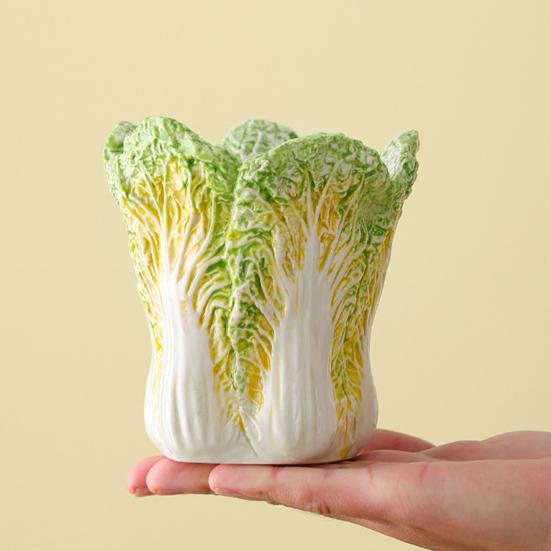 Cabbage Ceramic Storage Tube Large Opening Makeup Brush Holder Desktop Pen Organizer Multi-Purpose Stationery Holder Decorative Art Ornament Gift