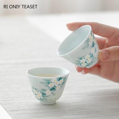 1 Pc Chinese Hand-painted Flowers Ceramic Teacup Handmade Tea Cup Coaster Porcelain Tea Bowl Teaware Personal Meditation Cup