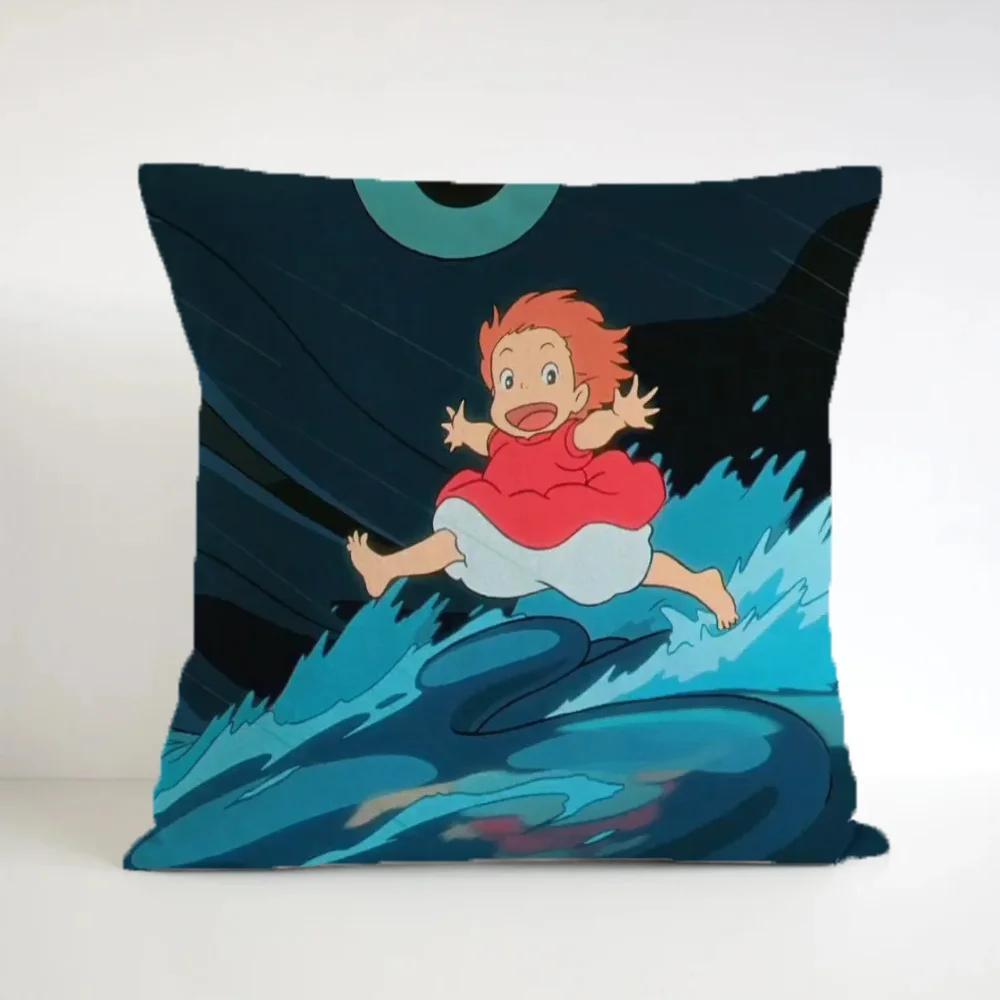 P-Ponyo on the CliffS Chair Cushion Cover 45x45cm Ornamental Pillows for Living Room Decorative Pillowcase Cushions Short Plush